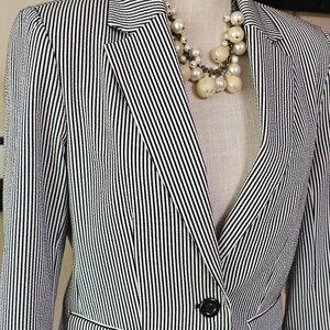 Alice + Olivia Cotton Blend Working Cuffs White & Navy Jacket Blazer Size M